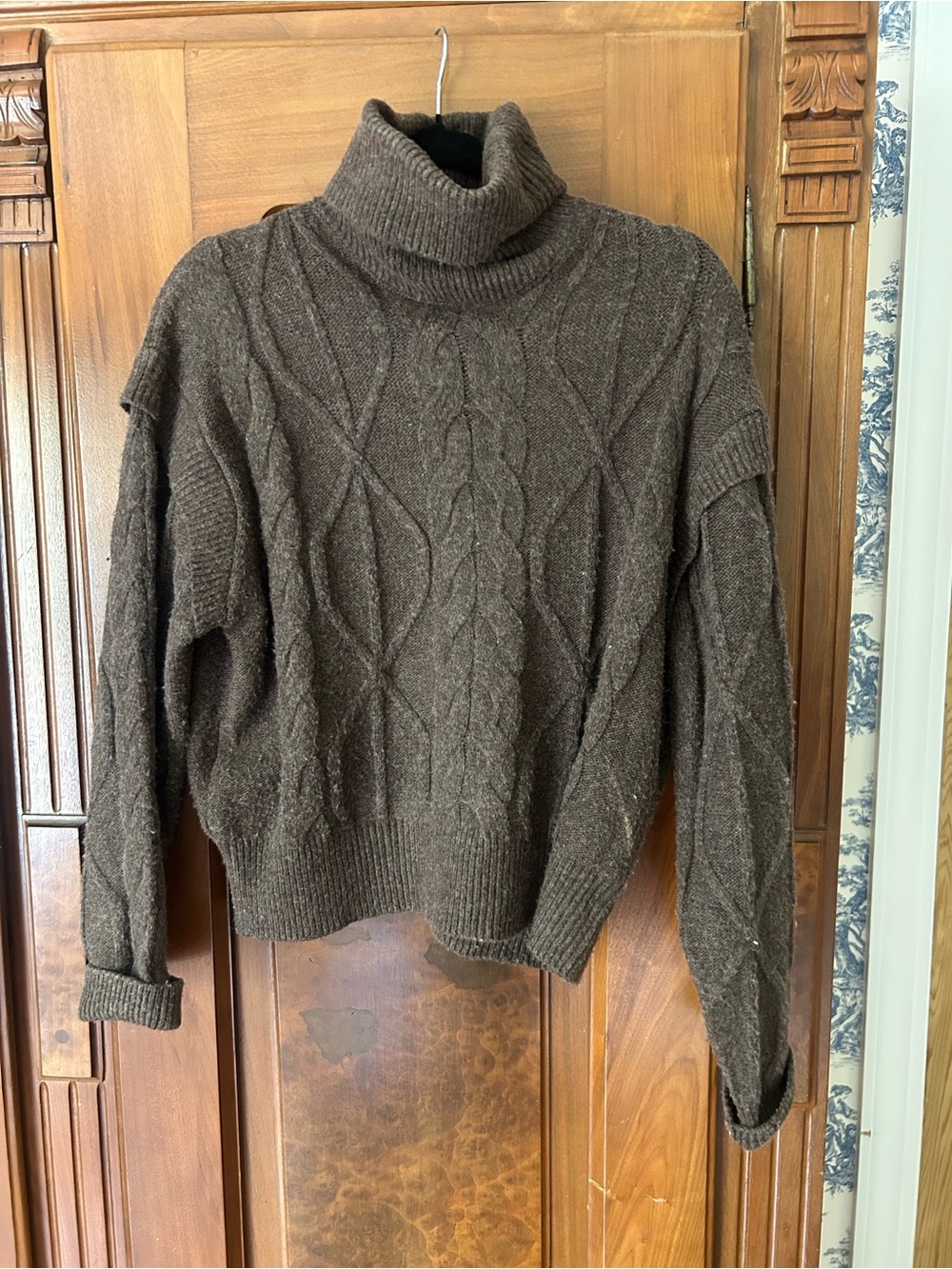 Cozy Women's Brown Cable-Knit Turtleneck Sweater
